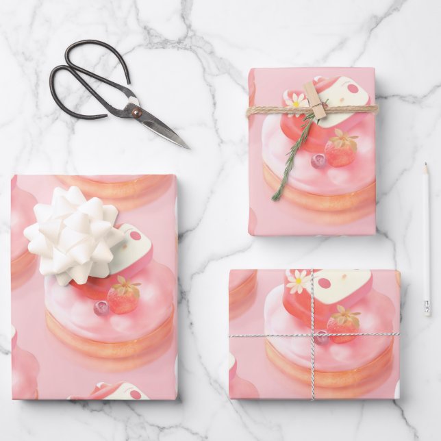Strawberry Tart Illustration Wrapping Paper Sheet (Front)