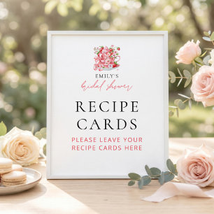 Strawberry Teacup Recipe Cards Bridal Shower Sign