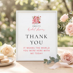 Strawberry Teacup Thank You Bridal Shower Sign