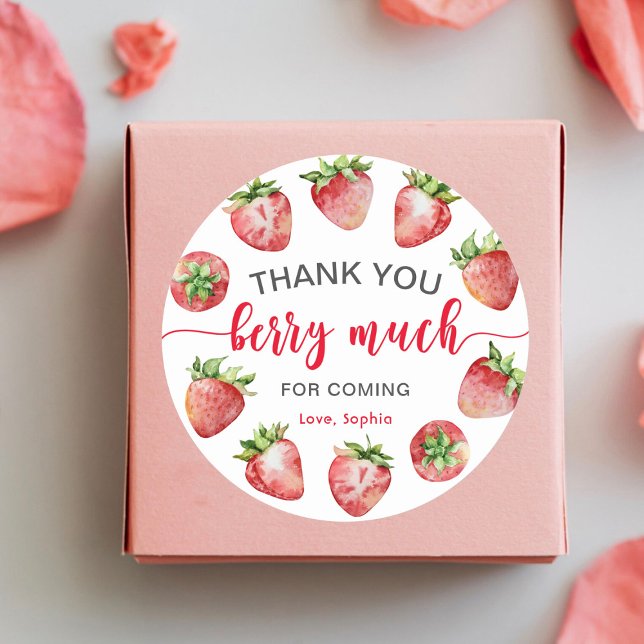 Strawberry Thank you Berry Much Classic Round Sticker (Creator Uploaded)