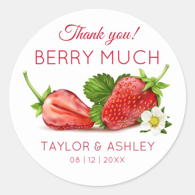 Strawberry Thank You Classic Round Sticker (Front)