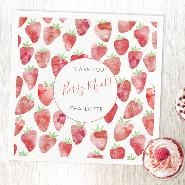 Strawberry Thank You Personalised Napkin (Creator Uploaded)