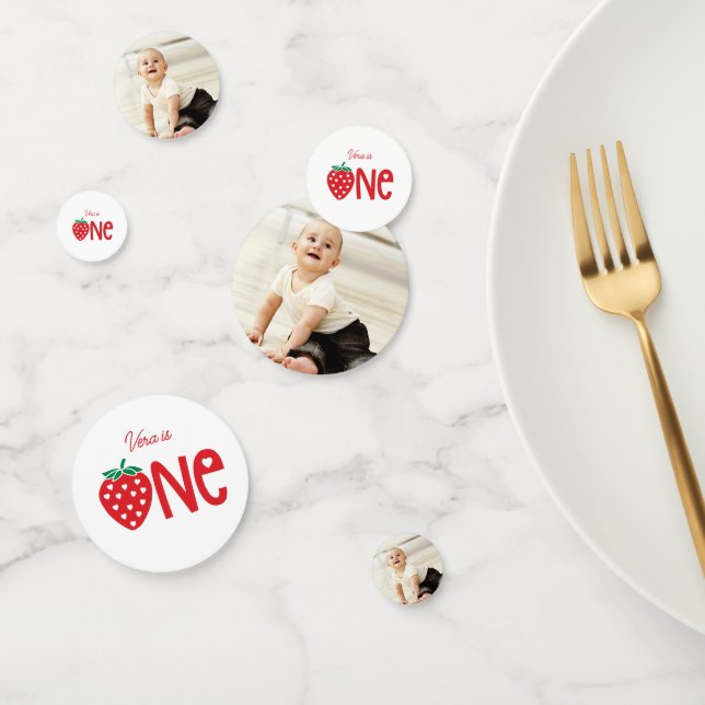 Strawberry Theme 3-Photo First Birthday Decoration Confetti (Group)