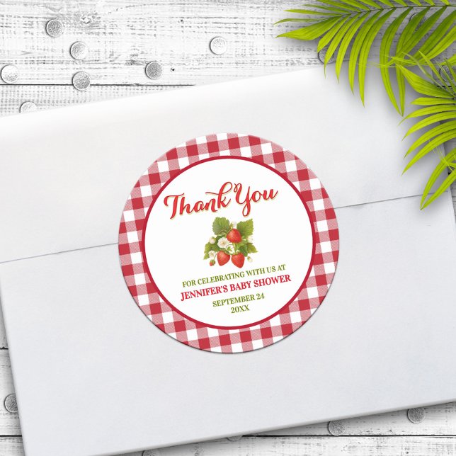 Strawberry Theme Baby Shower Thank You Classic Round Sticker (Creator Uploaded)