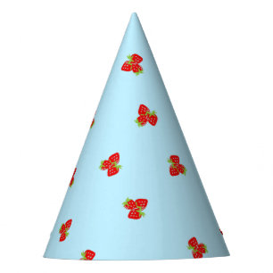 Strawberry Themed Party Hat with Blue Background
