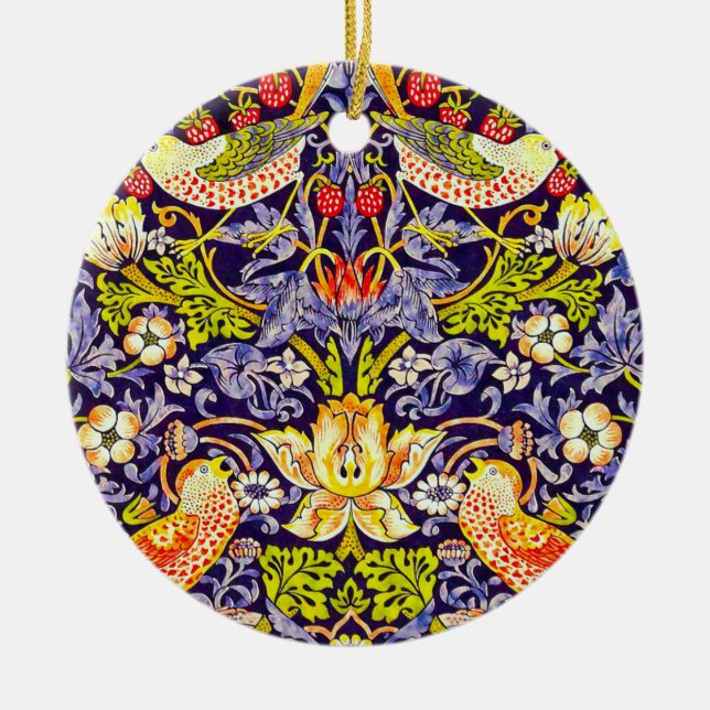 Strawberry Thief Birds William Morris Ceramic Tree Decoration (Front)