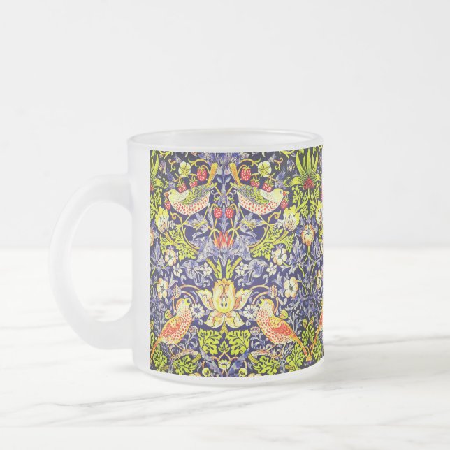 Strawberry Thief Birds William Morris Frosted Glass Coffee Mug (Left)