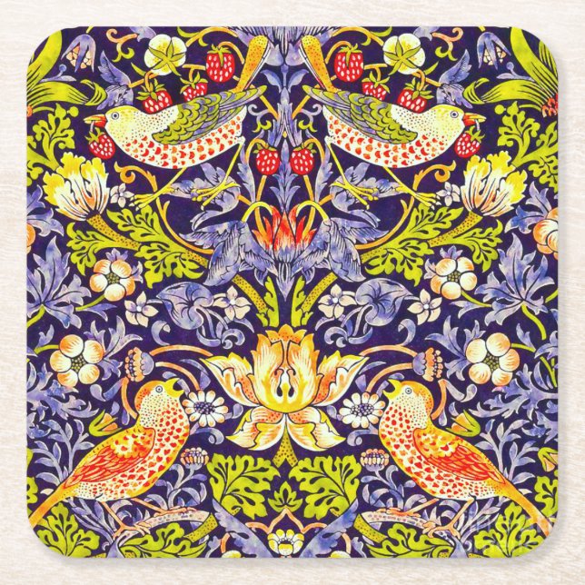 Strawberry Thief Birds William Morris Square Paper Coaster (Front)
