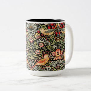 Strawberry Thief Black background William Morris Two-Tone Coffee Mug