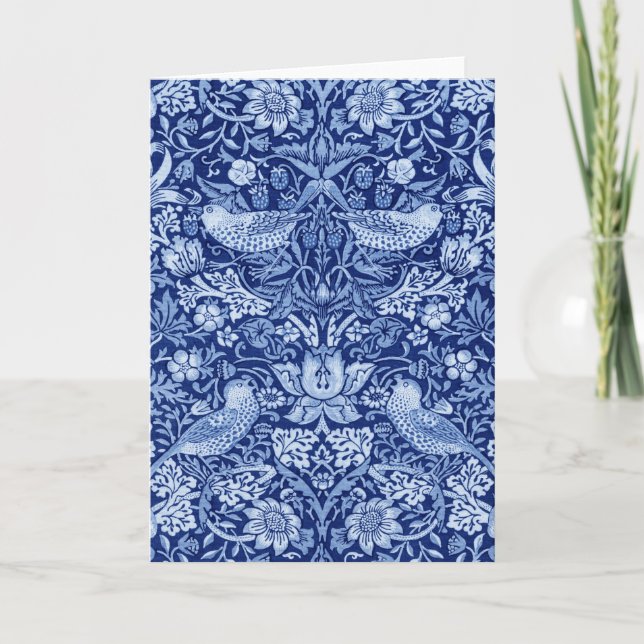 Strawberry Thief Blue Monotone, William Morris Card (Front)