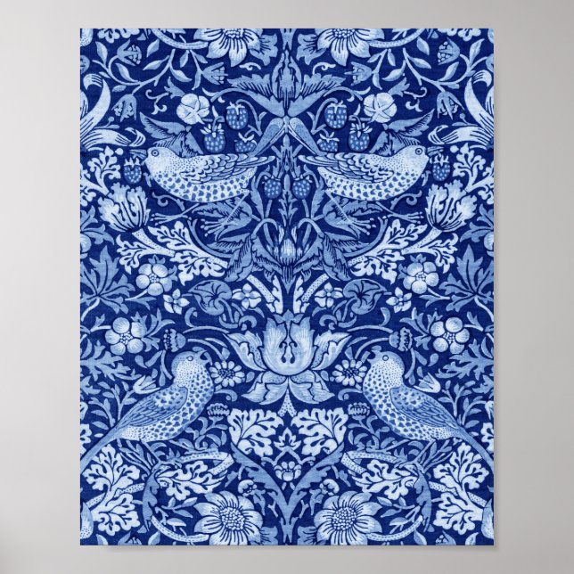 Strawberry Thief Blue Monotone, William Morris Poster (Front)