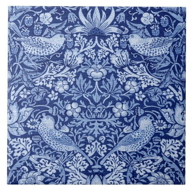 Strawberry Thief Blue Monotone, William Morris Tile (Front)