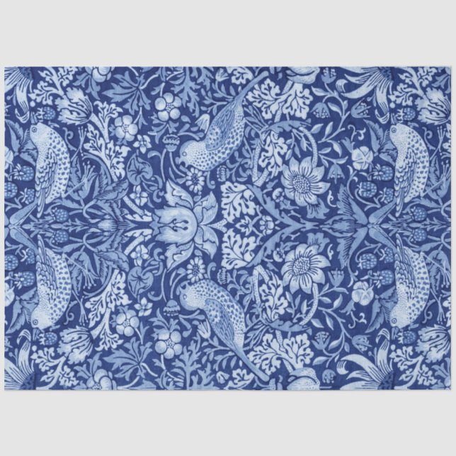 Strawberry Thief Blue Monotone, William Morris Tissue Paper (Front)