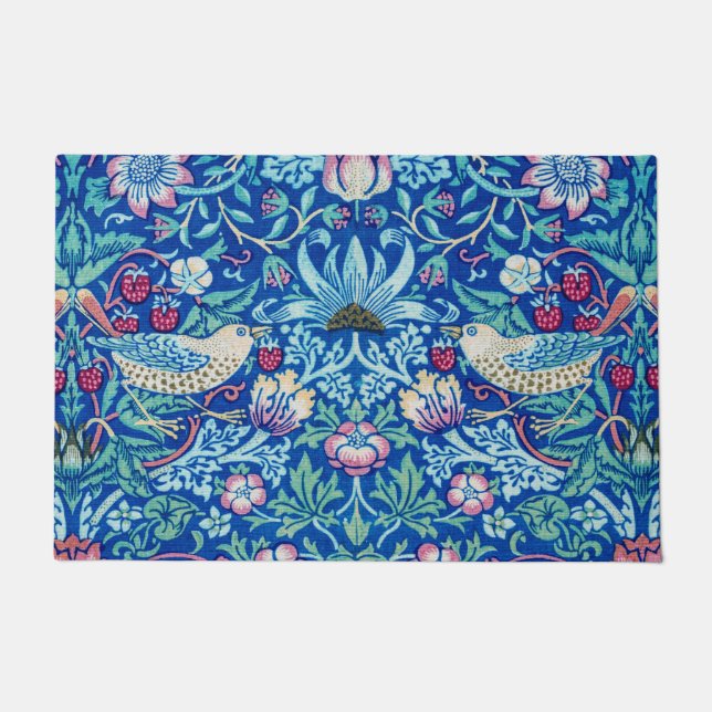 Strawberry Thief Blue, William Morris Doormat (Front)