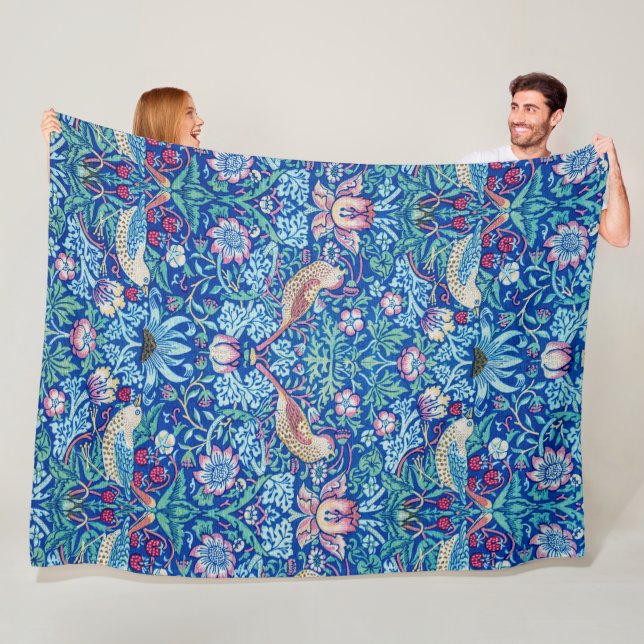 Strawberry Thief Blue, William Morris Fleece Blank Blanket (In Situ)