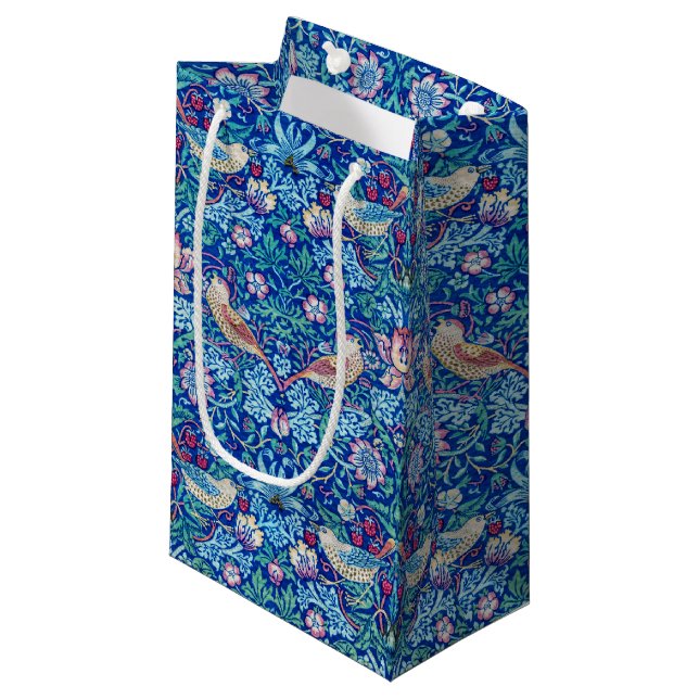Strawberry Thief Blue, William Morris Small Gift Bag (Front Angled)