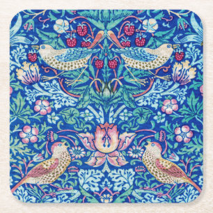 Strawberry Thief Blue, William Morris Square Paper Coaster