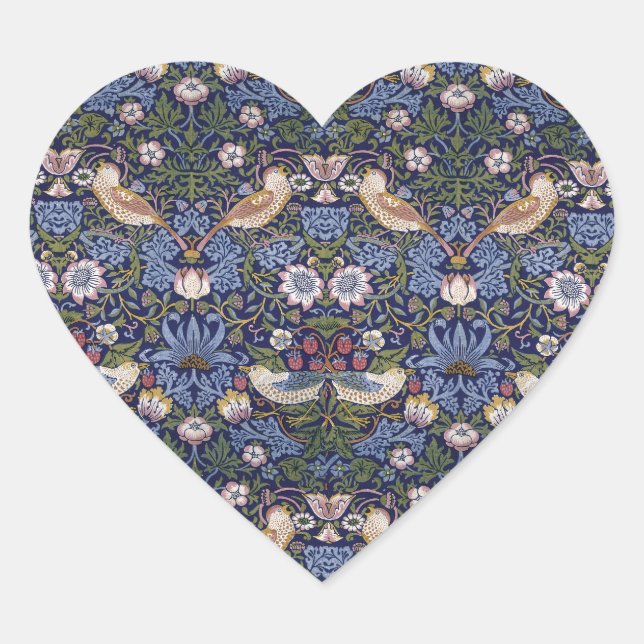 Strawberry Thief by William Morris Heart Sticker (Front)
