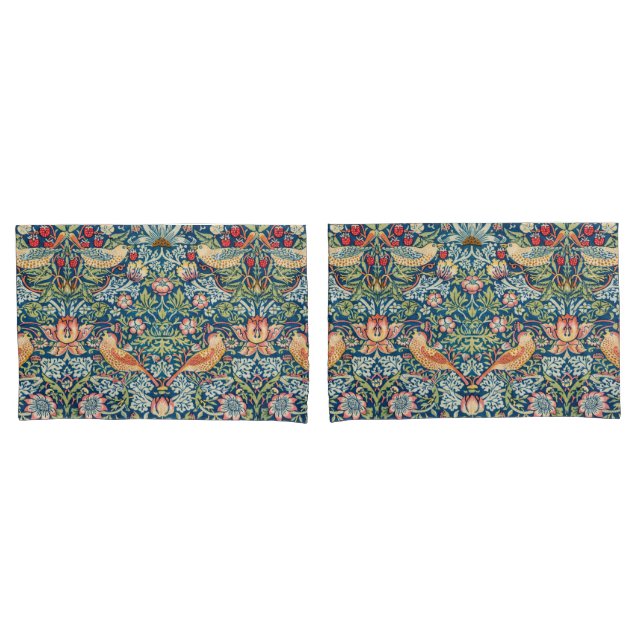 Strawberry Thief by William Morris Indigo Mineral Pillowcase (Front-Set)