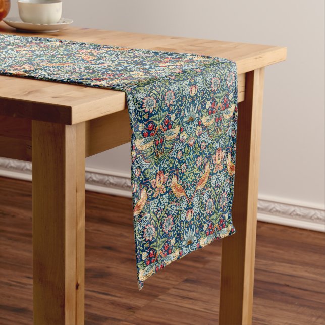 Strawberry Thief by William Morris Indigo Mineral Short Table Runner (In Situ)
