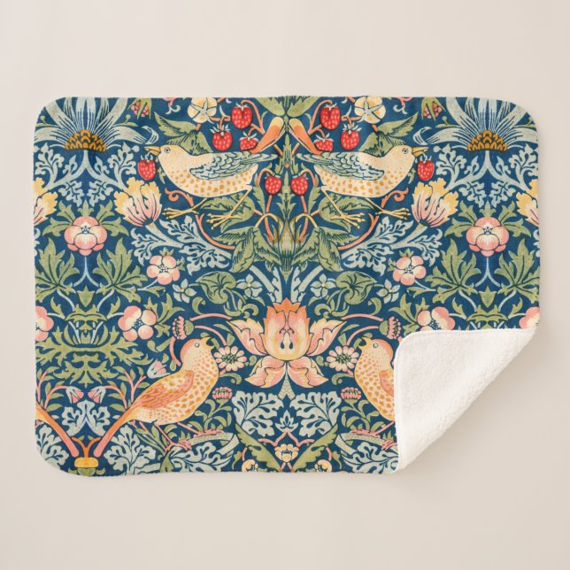 Strawberry Thief (by William Morris) Sherpa Blanket (Front (Horizontal))