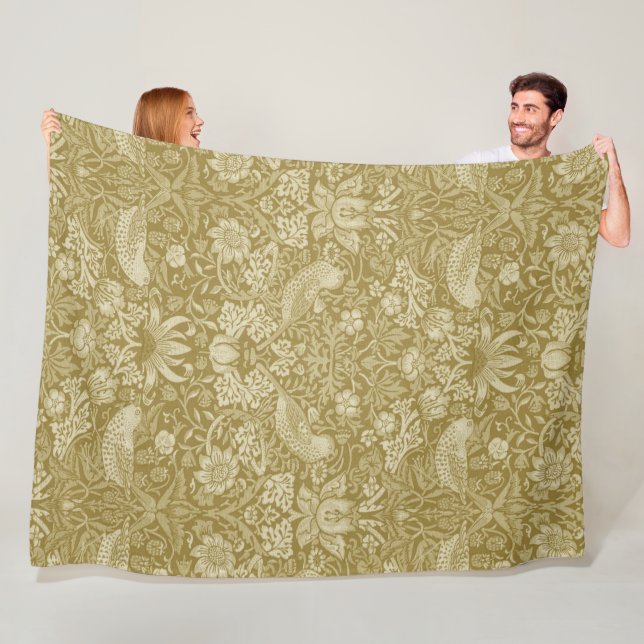 Strawberry Thief Gold, William Morris Fleece Blanket (In Situ)