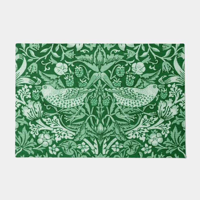 Strawberry Thief Green, William Morris Doormat (Front)