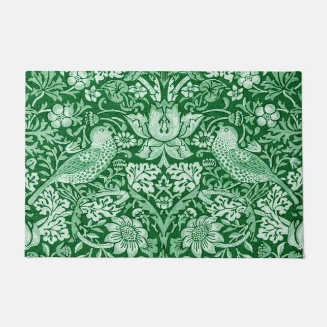 Strawberry Thief Green, William Morris Doormat (Front)