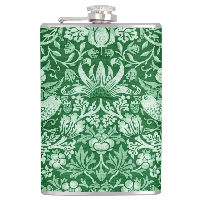 Strawberry Thief Green, William Morris Hip Flask (Front)