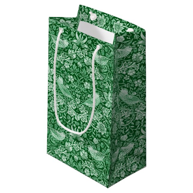 Strawberry Thief Green, William Morris Small Gift Bag (Front Angled)