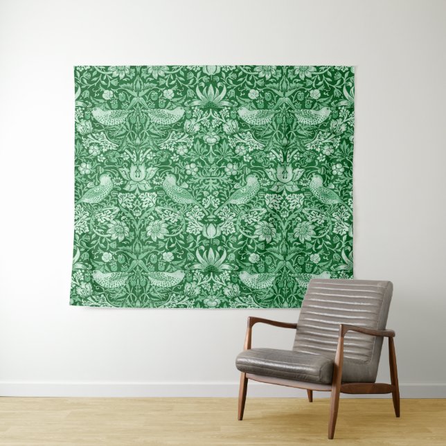 Strawberry Thief Green, William Morris Tapestry (In Situ (Horizontal))