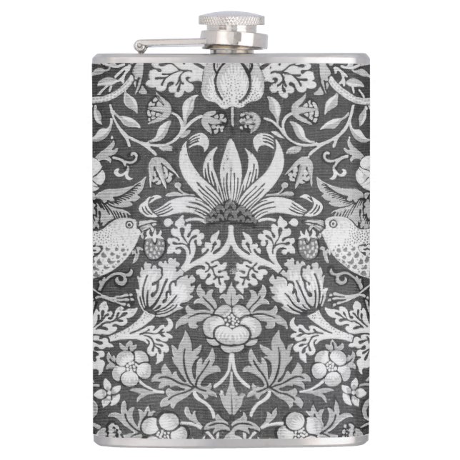Strawberry Thief Grey, William Morris Hip Flask (Front)