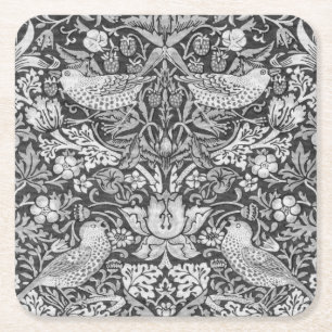 Strawberry Thief Grey, William Morris Square Paper Coaster