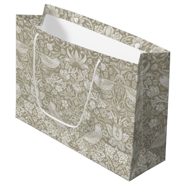 Strawberry Thief Ivory, William Morris Large Gift  Large Gift Bag (Front Angled)