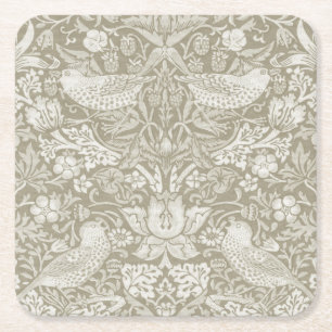 Strawberry Thief Ivory, William Morris Square Paper Coaster