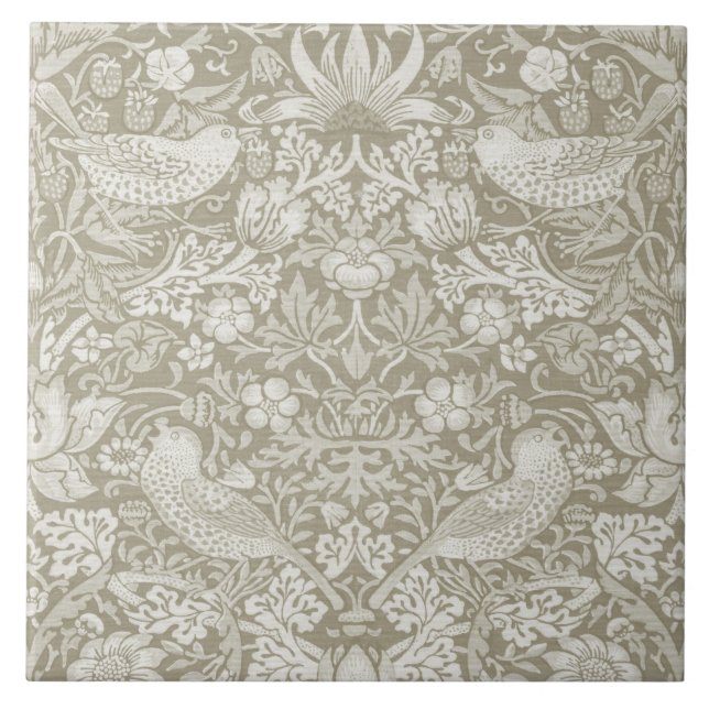 Strawberry Thief Ivory, William Morris Tile (Front)