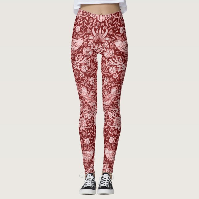 Strawberry Thief Maroon, William Morris Leggings (Front)