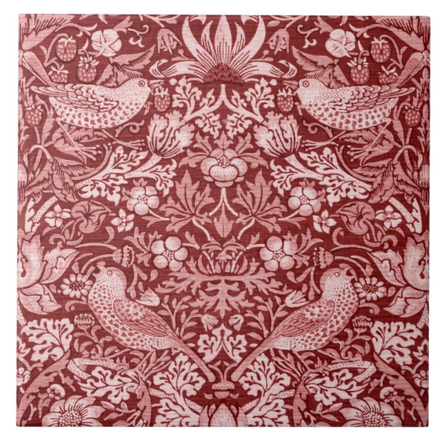 Strawberry Thief Maroon, William Morris Tile (Front)