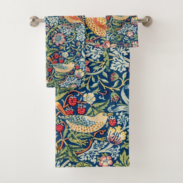 Strawberry Thief, William Morris Bath Towel Set (Insitu)
