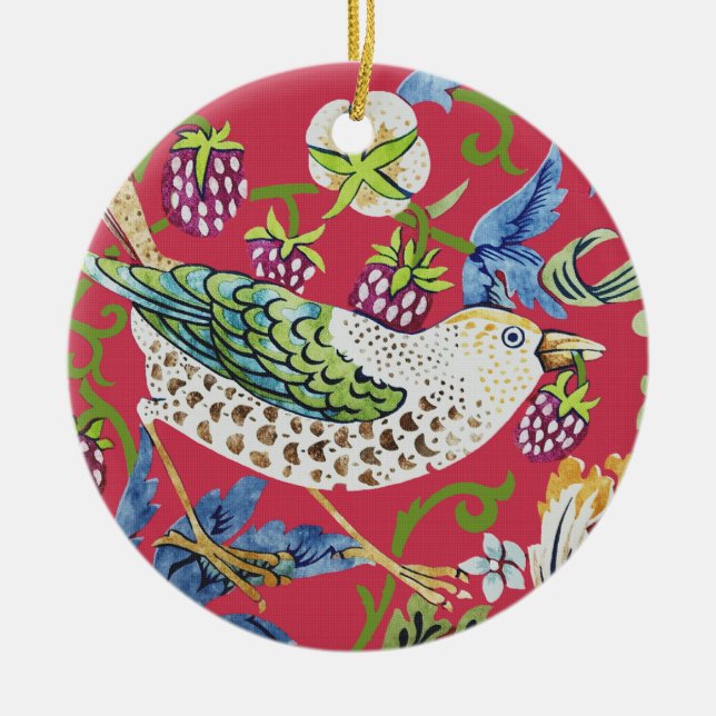 Strawberry Thief William Morris Ceramic Tree Decoration (Front)