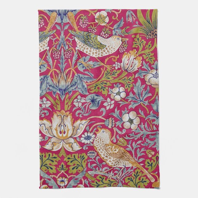 Strawberry Thief, William Morris Tea Towel (Vertical)