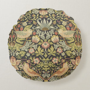 Strawberry Thieves by William Morris, Vintage Art Round Cushion