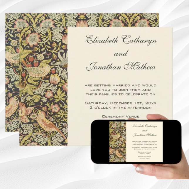 Strawberry Thieves Vintage Wedding Set Invitation (Strawberry Thieves Vintage Wedding Invitation, now available as download!)