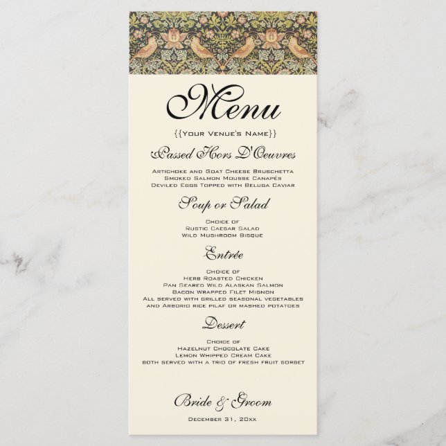 Strawberry Thieves Vintage Wedding Set Menu (Front)