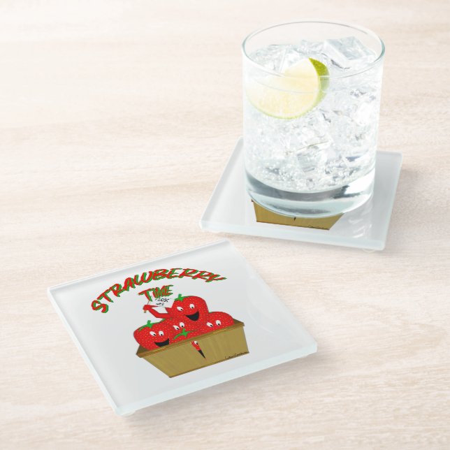 Strawberry Time! Glass Coaster (Angled)