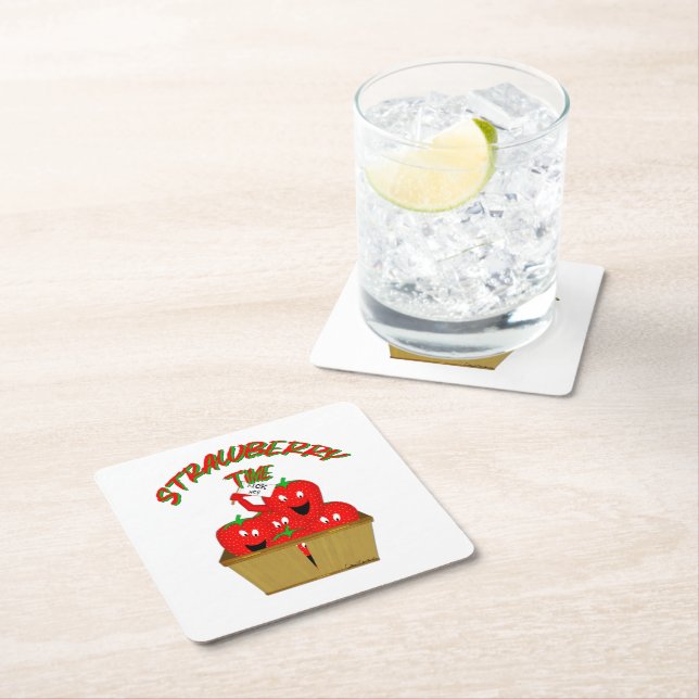 Strawberry Time! Square Paper Coaster (Insitu)