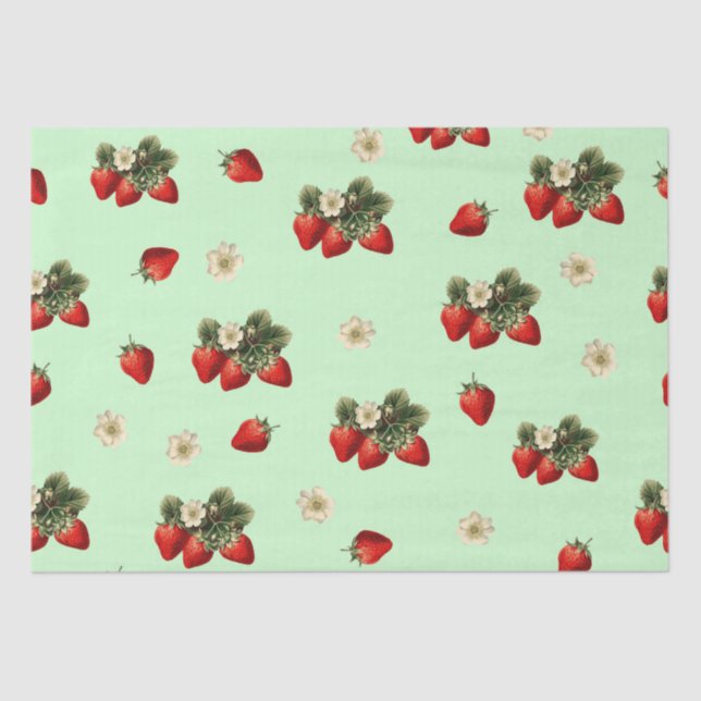 Strawberry tissue paper with blossoms on green (Front)