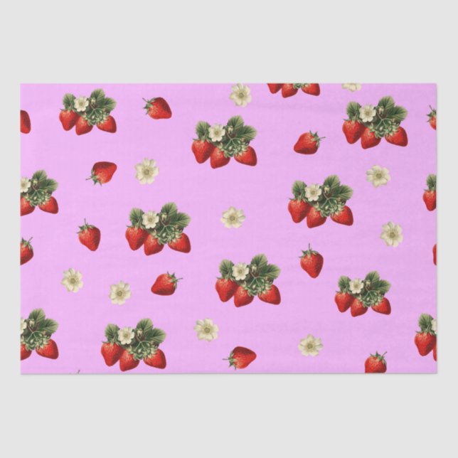 Strawberry tissue paper with blossoms on pink (Front)