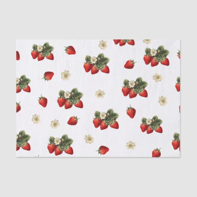 Strawberry tissue paper with blossoms on white (Front)
