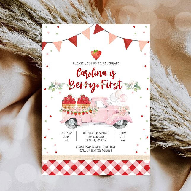 Strawberry Truck Birthday Invitation (Creator Uploaded)